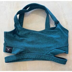 Kandi Kouture Girls Teal Space Dye Dance Sports Bra Cross Back Cutout Sz CM 5/6